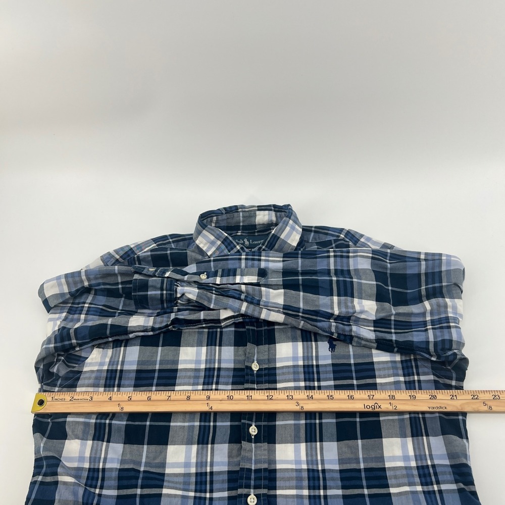 Ralph Lauren Mens Custom Fit Plaid Button Down Shirt Blue White Medium M - Picture 7 of 9